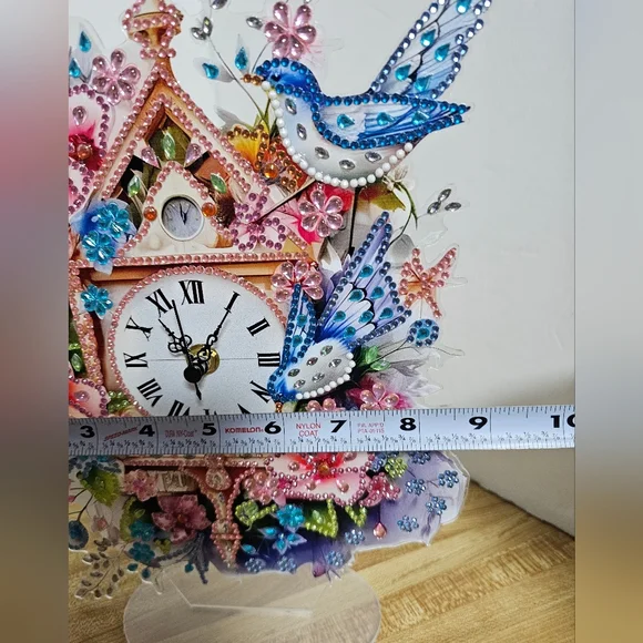 Handmade 5D Diamond Painting Clock Bluebirds Floral Birdhouse Art New 8"x11" - Picture 4 of 5